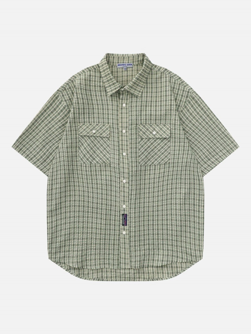 Chemise à Manches Courtes Aelfric Eden Vintage Simplicity Plaid Bleu Marine Bleu | ZYO-75143367